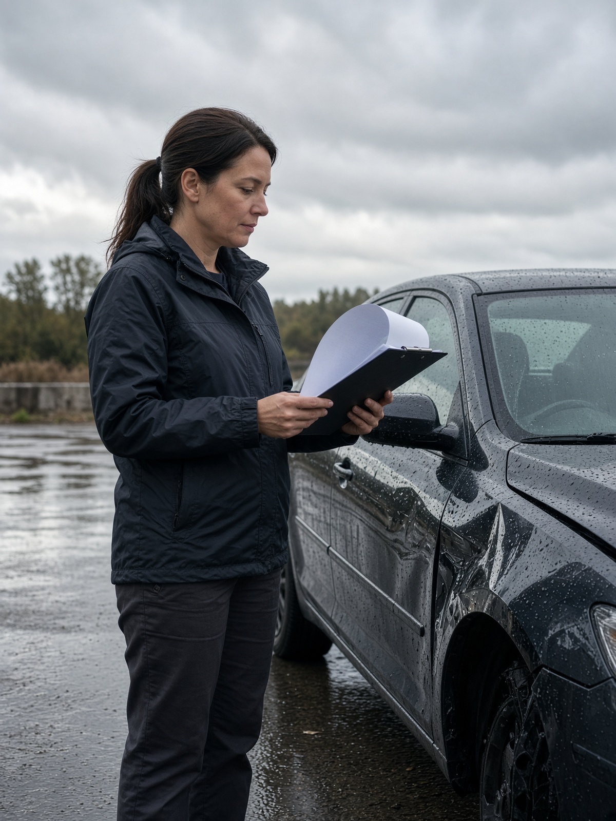 An adjuster at the scene of a loss