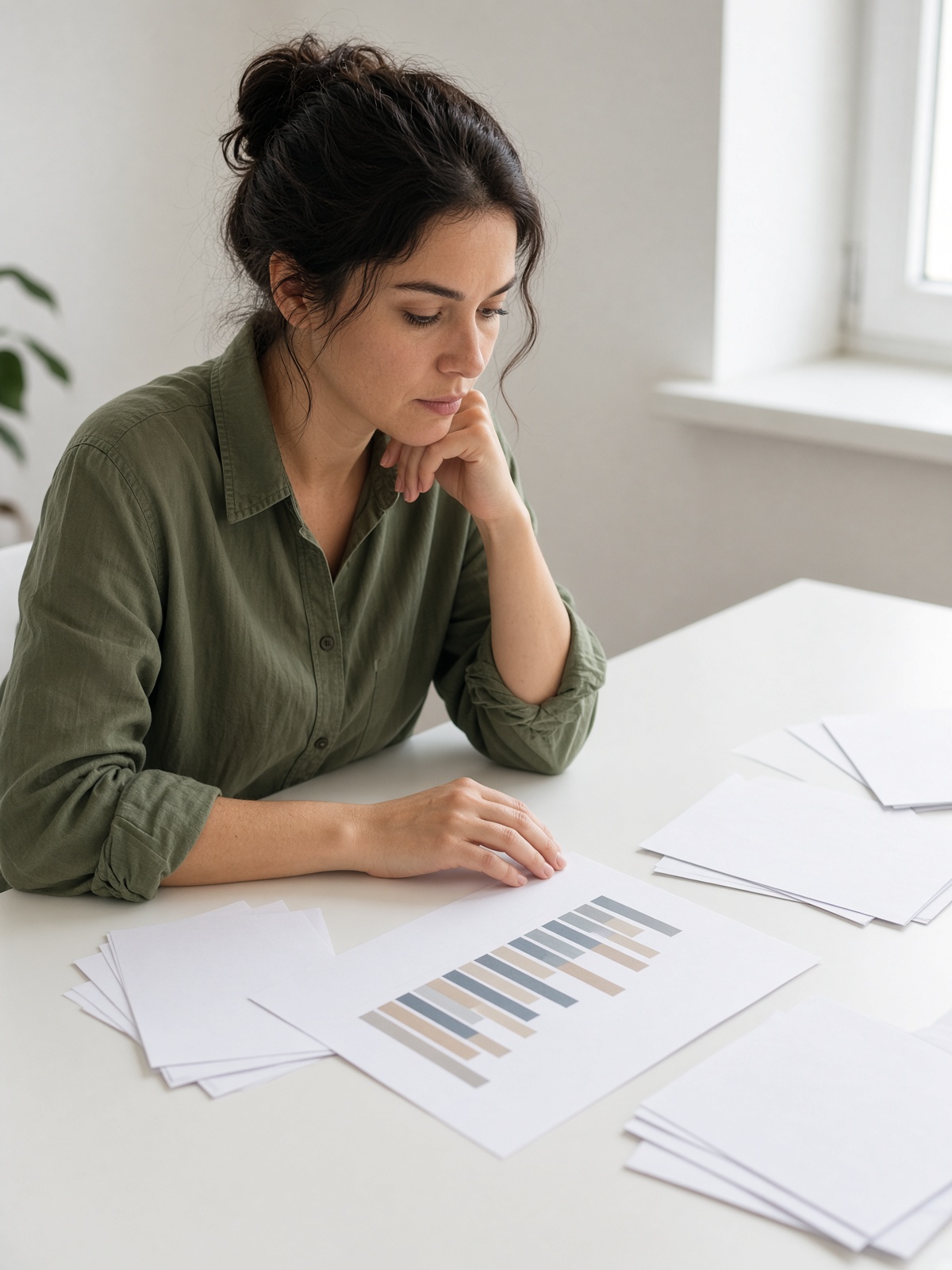 A reviewer working through a printed set of checks